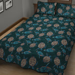 Blue Sea Turtle Pattern Print Quilt Bed Set