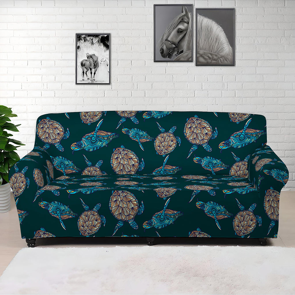 Blue Sea Turtle Pattern Print Sofa Cover