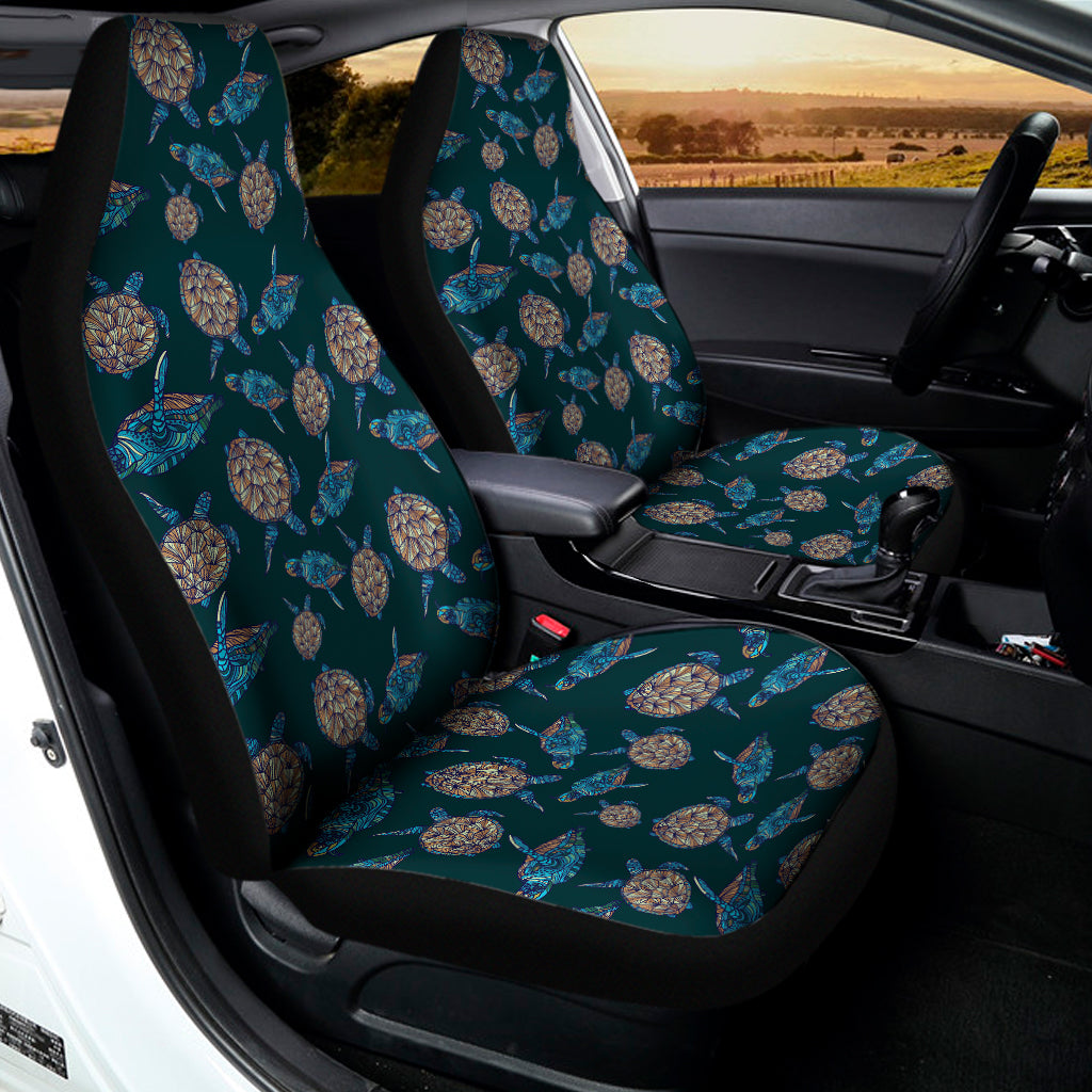 Blue Sea Turtle Pattern Print Universal Fit Car Seat Covers