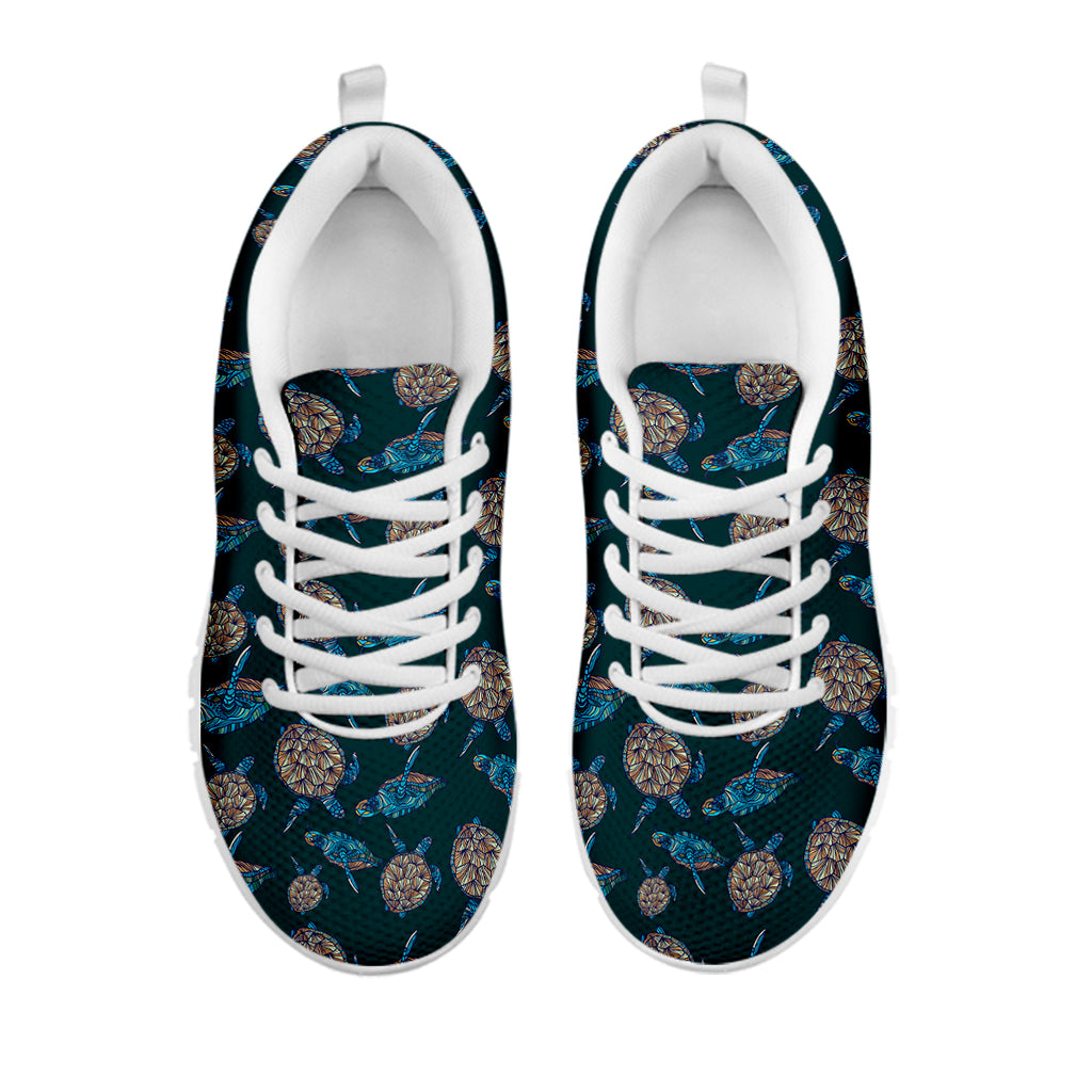 Blue Sea Turtle Pattern Print White Sneakers