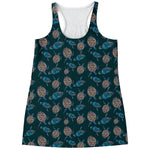 Blue Sea Turtle Pattern Print Women's Racerback Tank Top