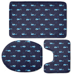 Blue Seahorse Pattern Print 3 Piece Bath Mat Set