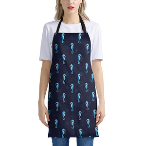 Blue Seahorse Pattern Print Apron