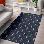 Blue Seahorse Pattern Print Area Rug