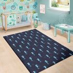 Blue Seahorse Pattern Print Area Rug