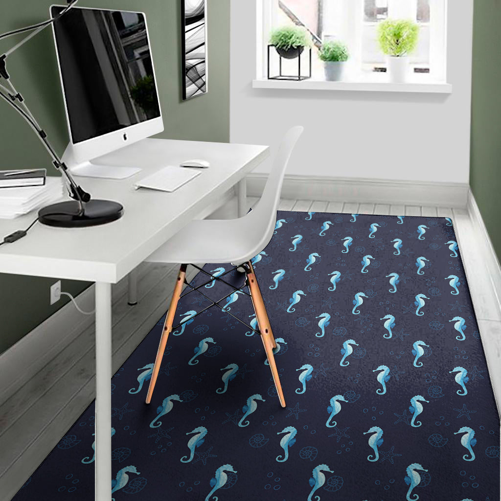 Blue Seahorse Pattern Print Area Rug