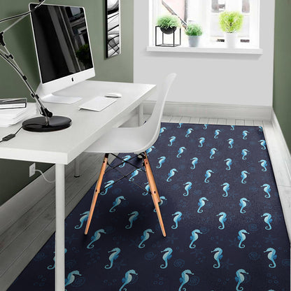 Blue Seahorse Pattern Print Area Rug