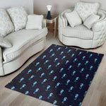 Blue Seahorse Pattern Print Area Rug