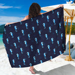 Blue Seahorse Pattern Print Beach Sarong Wrap