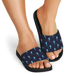 Blue Seahorse Pattern Print Black Slide Sandals