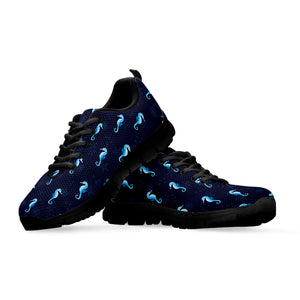 Blue Seahorse Pattern Print Black Sneakers