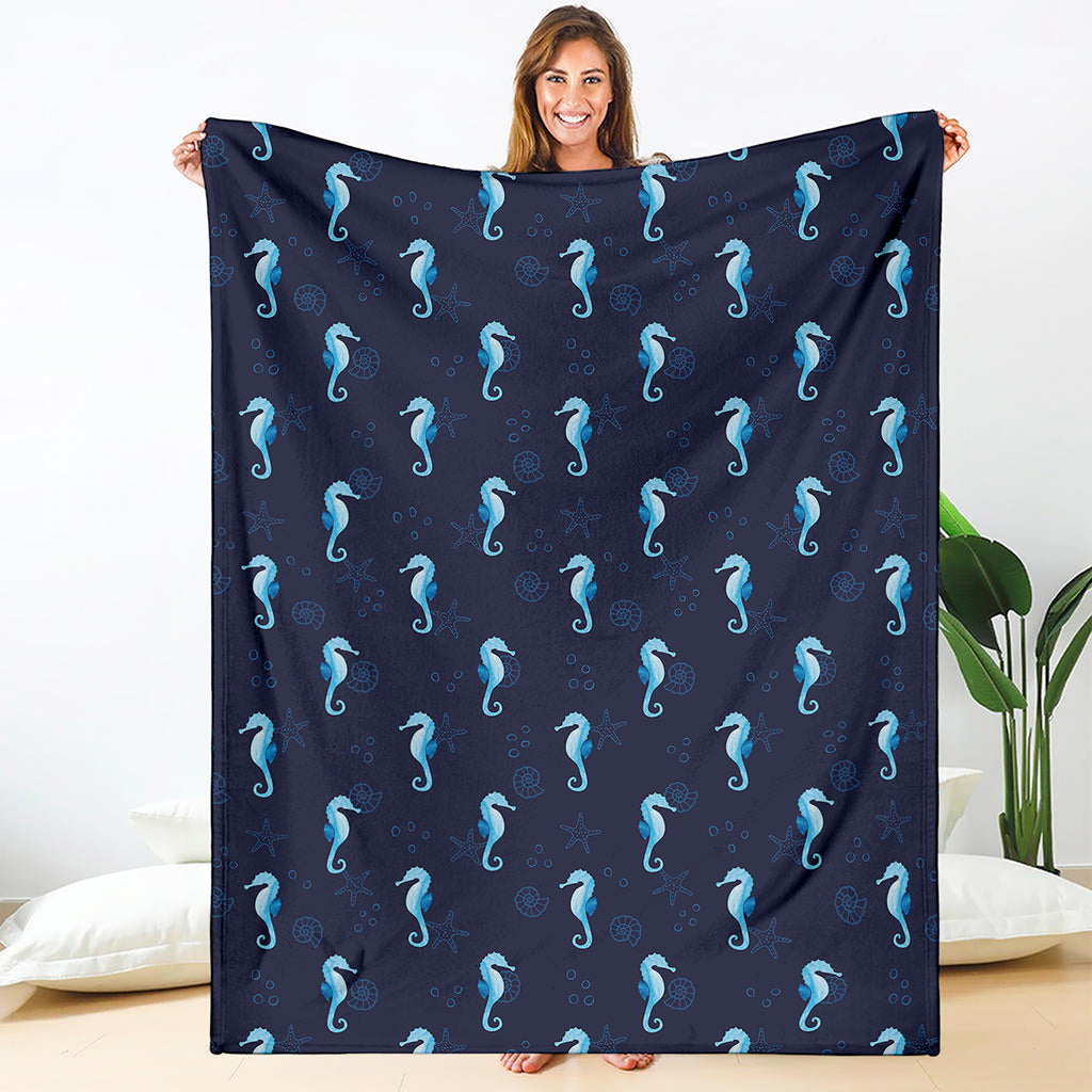 Blue Seahorse Pattern Print Blanket