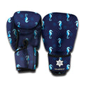 Blue Seahorse Pattern Print Boxing Gloves