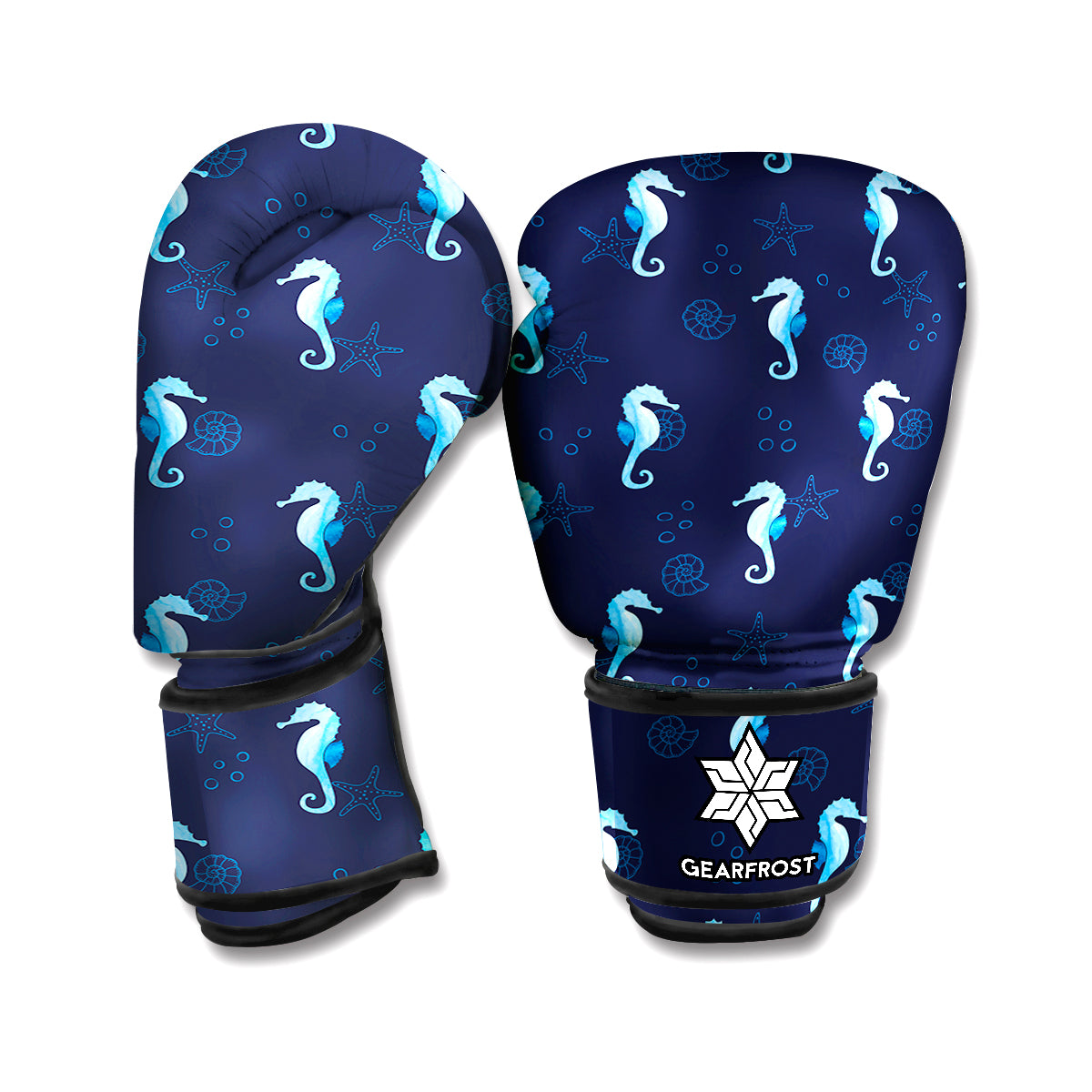 Blue Seahorse Pattern Print Boxing Gloves