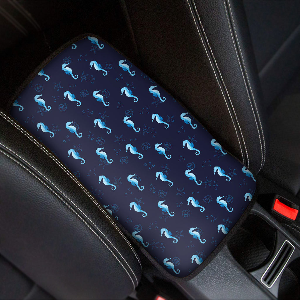 Blue Seahorse Pattern Print Car Center Console Cover