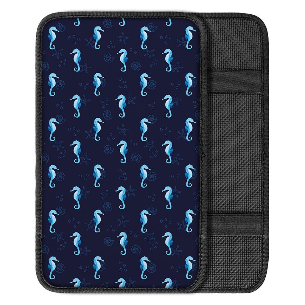 Blue Seahorse Pattern Print Car Center Console Cover