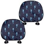 Blue Seahorse Pattern Print Car Headrest Covers