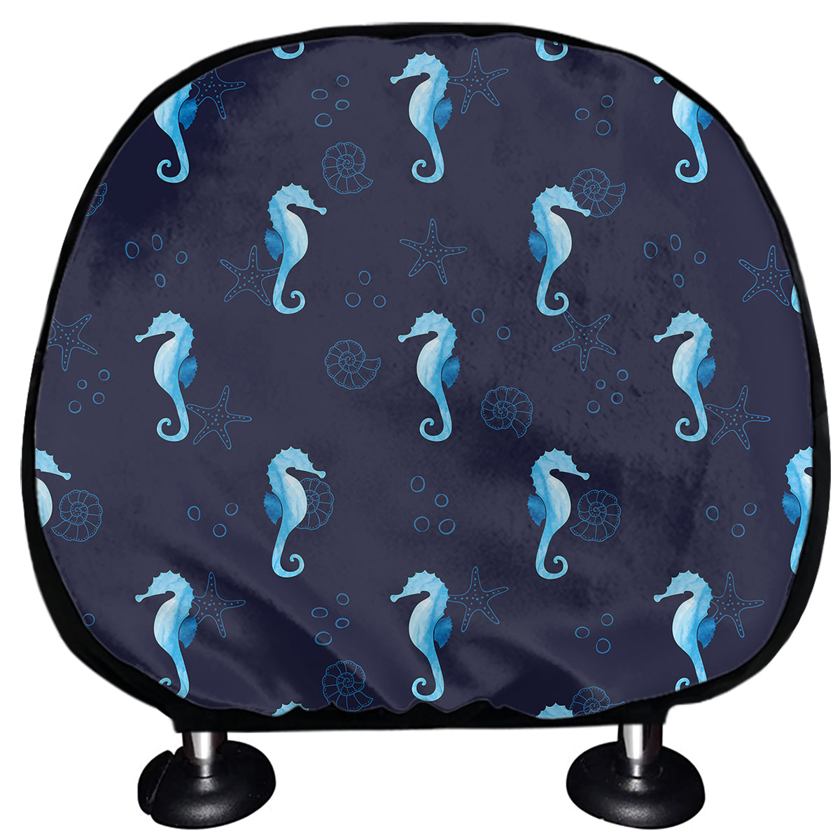 Blue Seahorse Pattern Print Car Headrest Covers