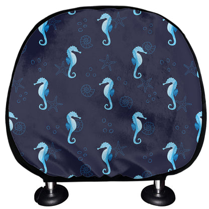 Blue Seahorse Pattern Print Car Headrest Covers