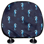 Blue Seahorse Pattern Print Car Headrest Covers
