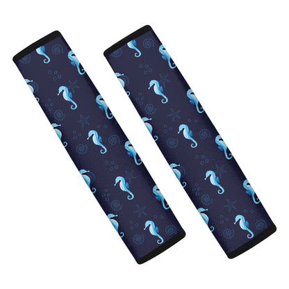 Blue Seahorse Pattern Print Car Seat Belt Covers