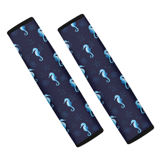 Blue Seahorse Pattern Print Car Seat Belt Covers
