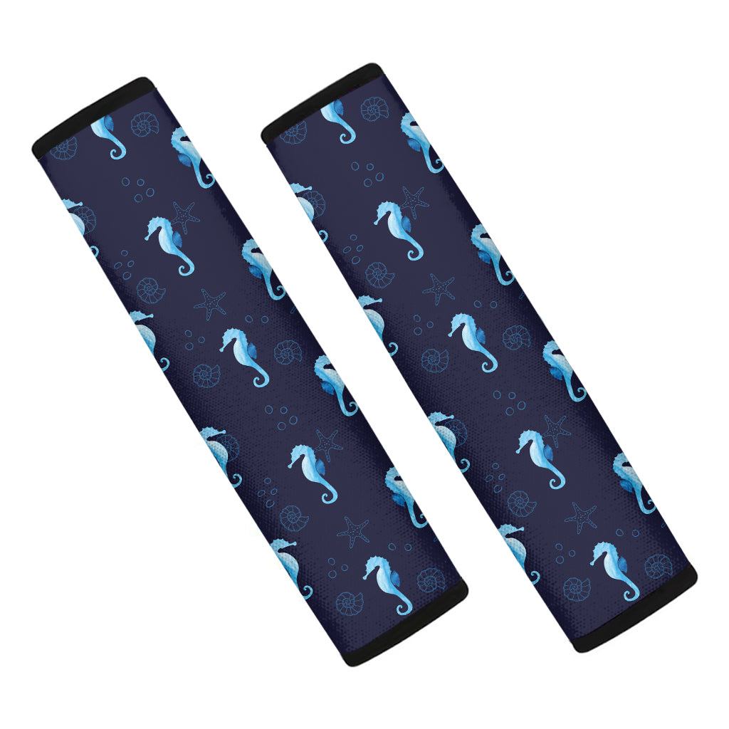 Blue Seahorse Pattern Print Car Seat Belt Covers