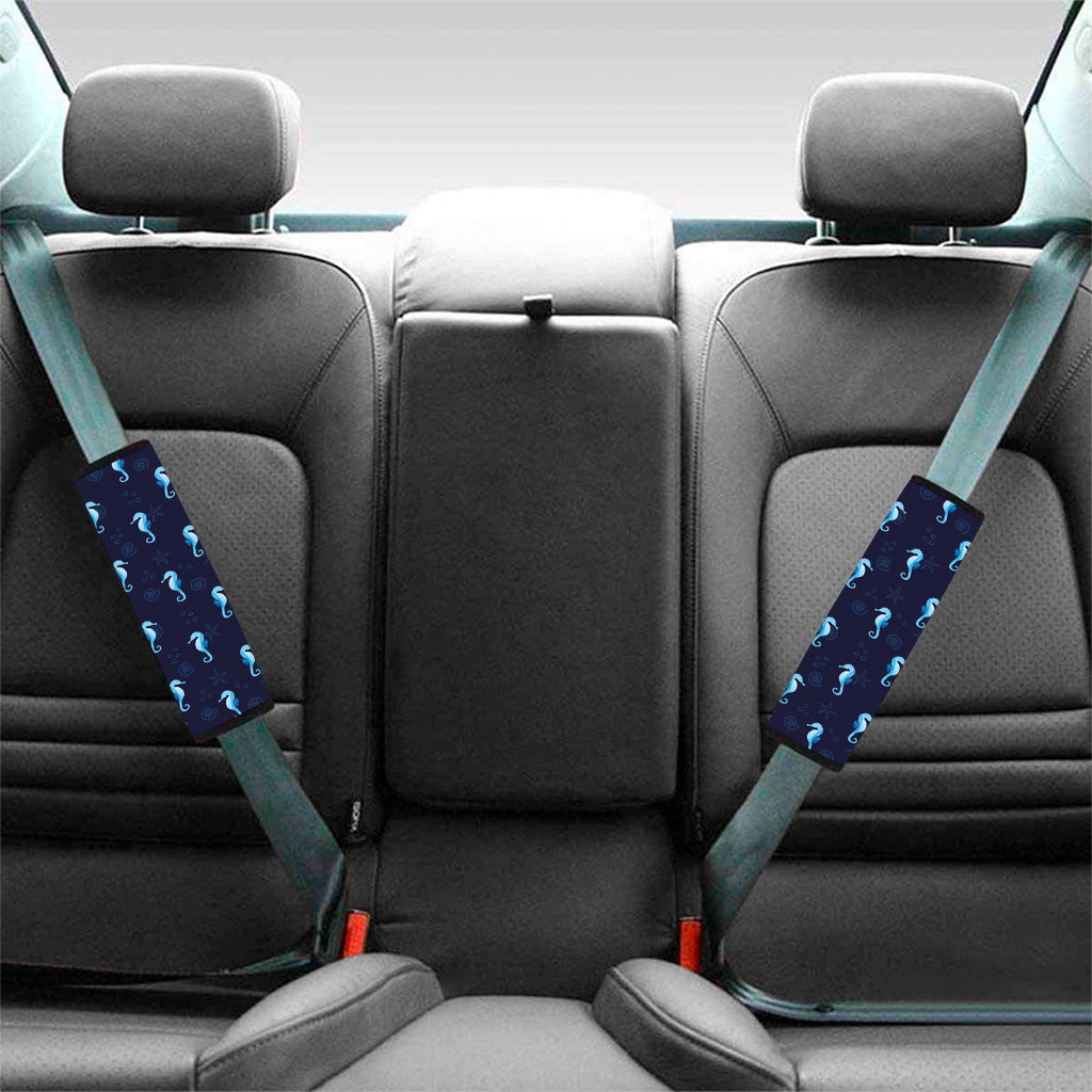 Blue Seahorse Pattern Print Car Seat Belt Covers