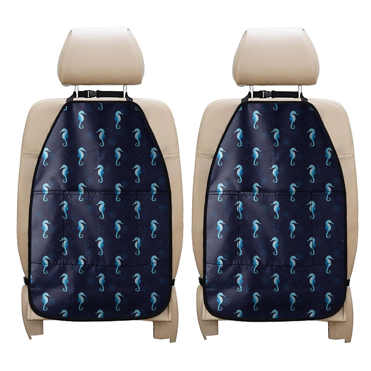 Blue Seahorse Pattern Print Car Seat Organizers