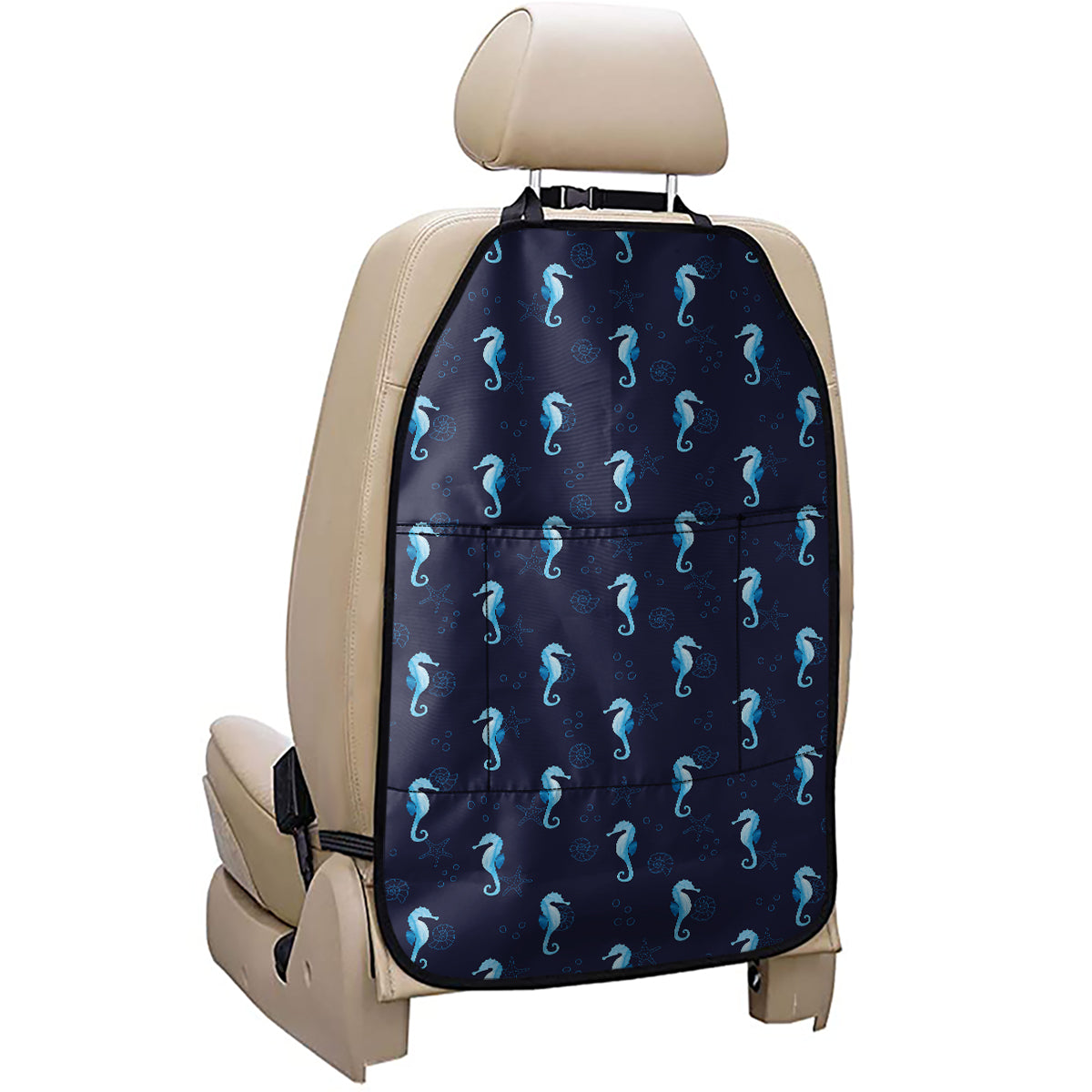 Blue Seahorse Pattern Print Car Seat Organizers