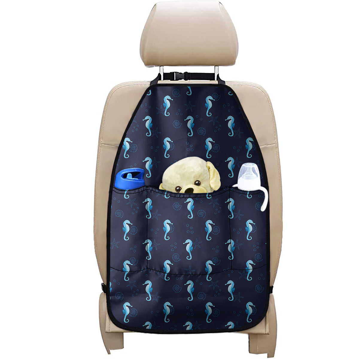 Blue Seahorse Pattern Print Car Seat Organizers