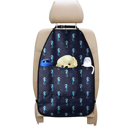 Blue Seahorse Pattern Print Car Seat Organizers