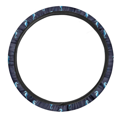 Blue Seahorse Pattern Print Car Steering Wheel Cover