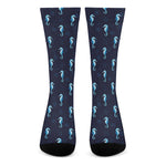 Blue Seahorse Pattern Print Crew Socks