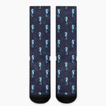 Blue Seahorse Pattern Print Crew Socks