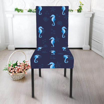 Blue Seahorse Pattern Print Dining Chair Slipcover