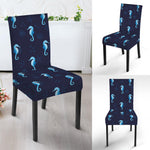 Blue Seahorse Pattern Print Dining Chair Slipcover