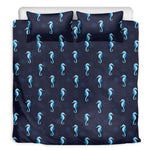 Blue Seahorse Pattern Print Duvet Cover Bedding Set