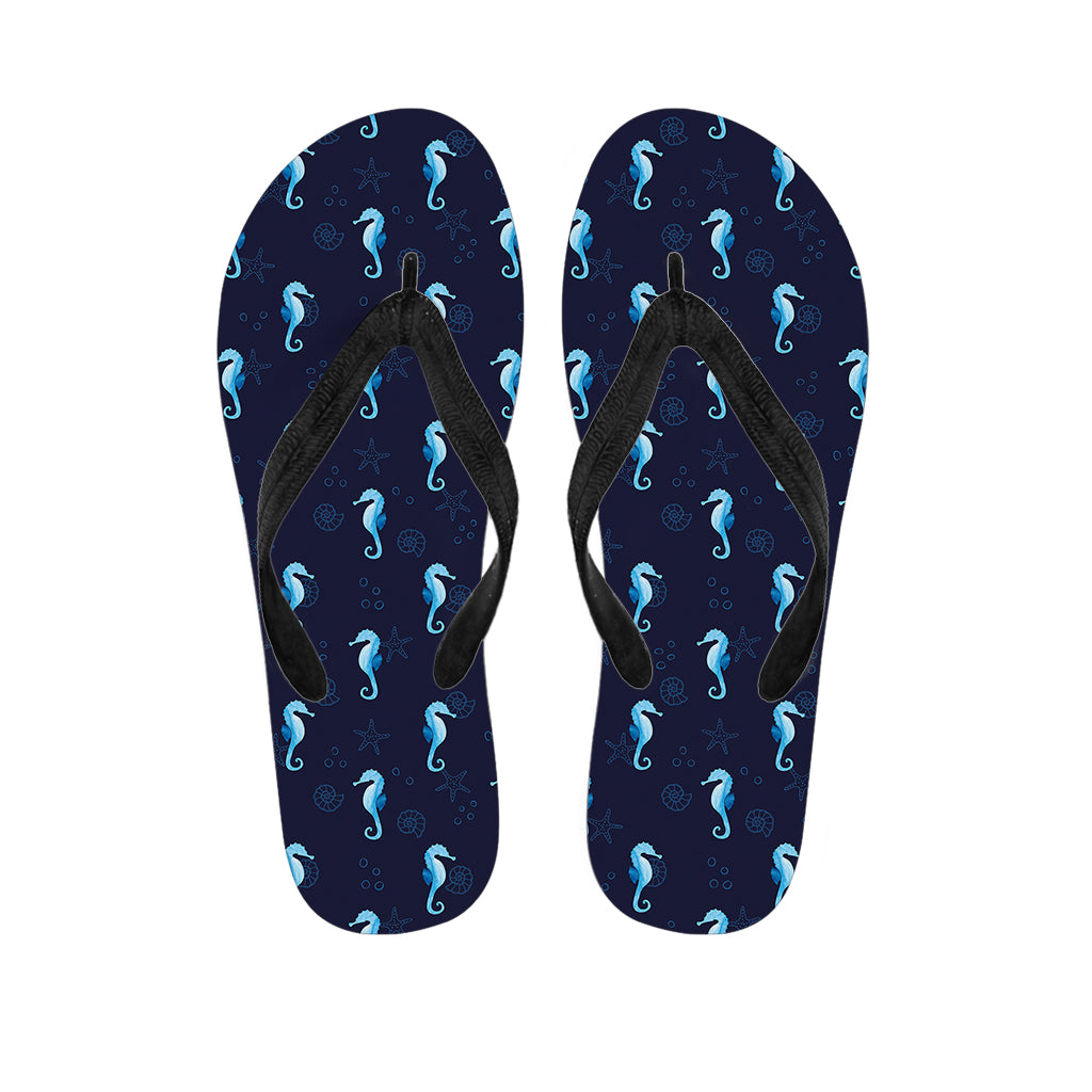 Blue Seahorse Pattern Print Flip Flops