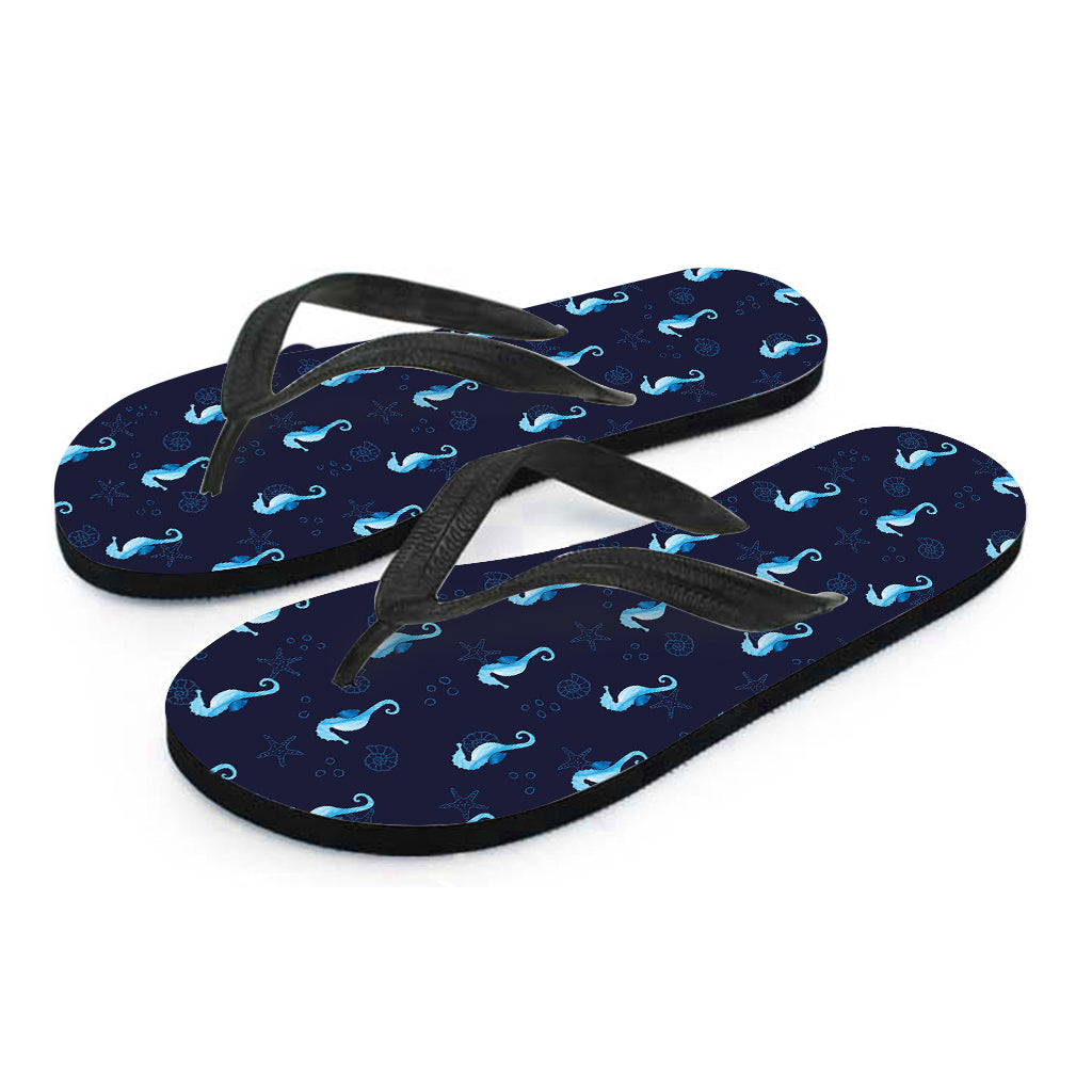 Blue Seahorse Pattern Print Flip Flops