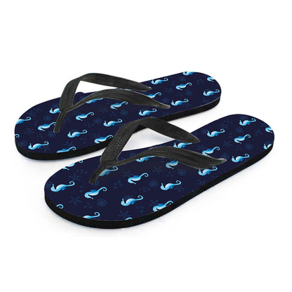 Blue Seahorse Pattern Print Flip Flops