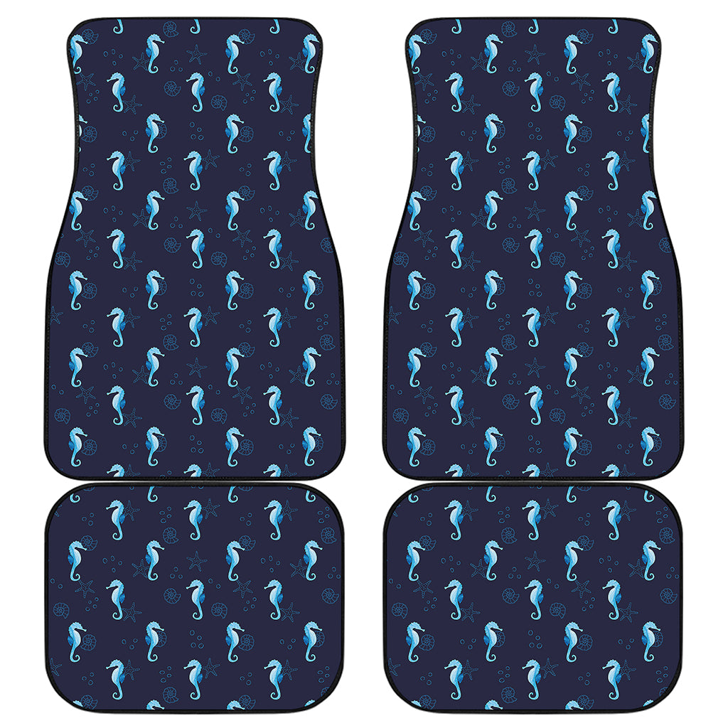 Blue Seahorse Pattern Print Front and Back Car Floor Mats