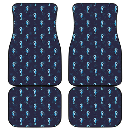 Blue Seahorse Pattern Print Front and Back Car Floor Mats
