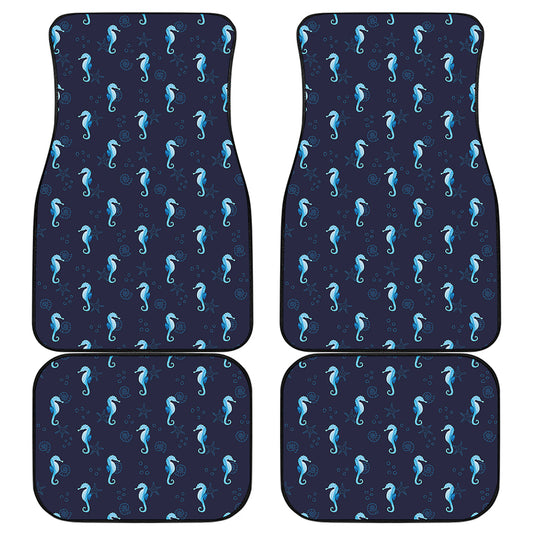 Blue Seahorse Pattern Print Front and Back Car Floor Mats