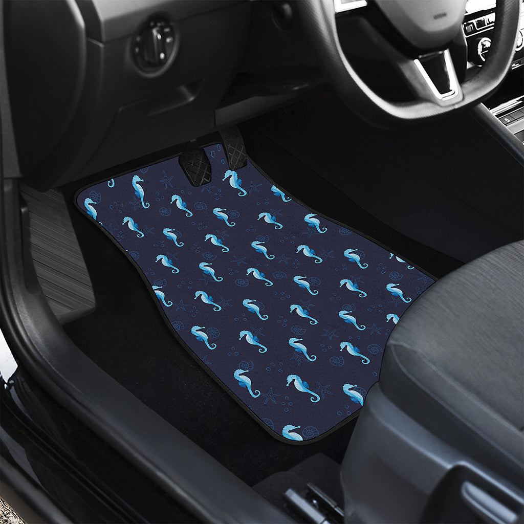 Blue Seahorse Pattern Print Front and Back Car Floor Mats
