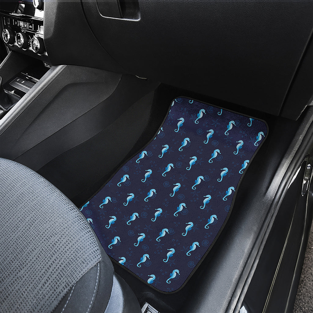 Blue Seahorse Pattern Print Front and Back Car Floor Mats