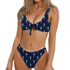 Blue Seahorse Pattern Print Front Bow Tie Bikini