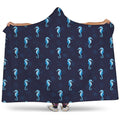 Blue Seahorse Pattern Print Hooded Blanket