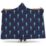 Blue Seahorse Pattern Print Hooded Blanket