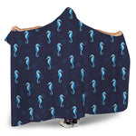 Blue Seahorse Pattern Print Hooded Blanket